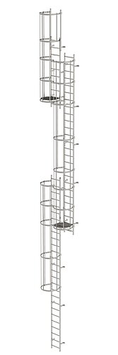 Mehrzügige Steigleiter mit Rückenschutz (Notleiter) Edelstahl 14,36m
