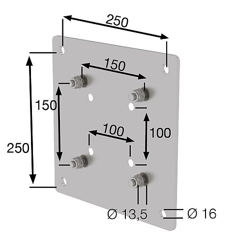 Adapterplatte Edelstahl 100 x 100 mm, 150 x 150 mm