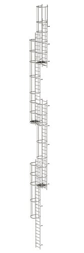 Mehrzügige Steigleiter mit Rückenschutz (Notleiter) Edelstahl 19,96m
