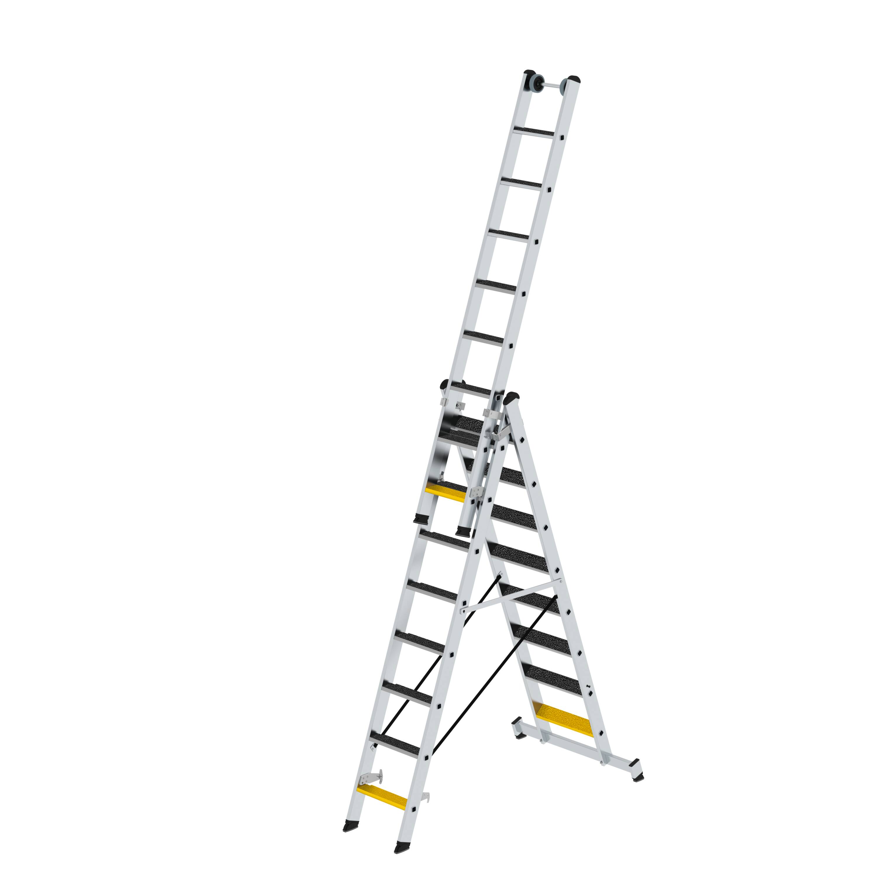 Stufen-Mehrzweckleiter 3-teilig mit nivello®-Traverse und clip-step R13 3x8 Stufen