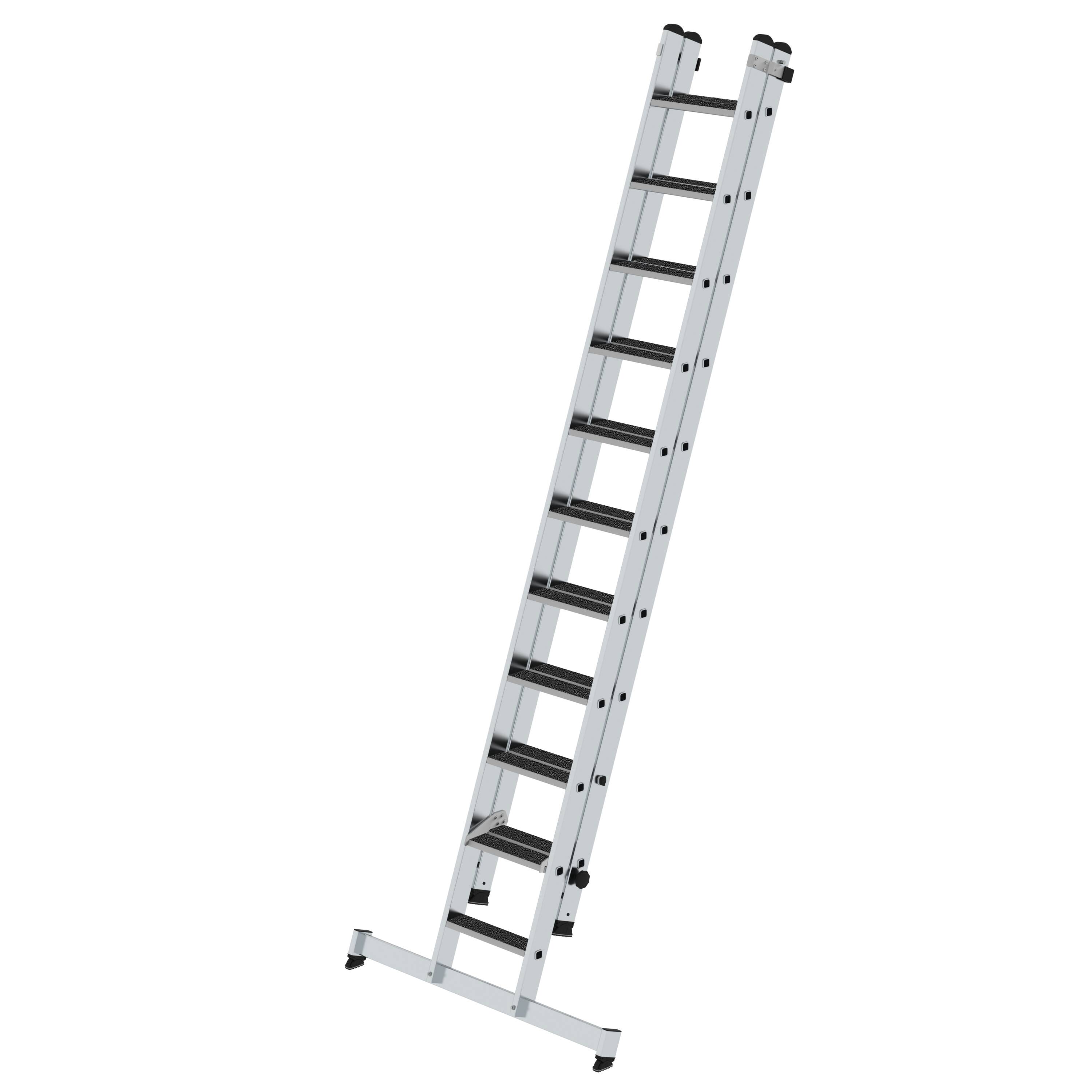 Stufen-Schiebeleiter 2-teilig mit nivello-Traverse und clip-step R13 1x11 + 1x10